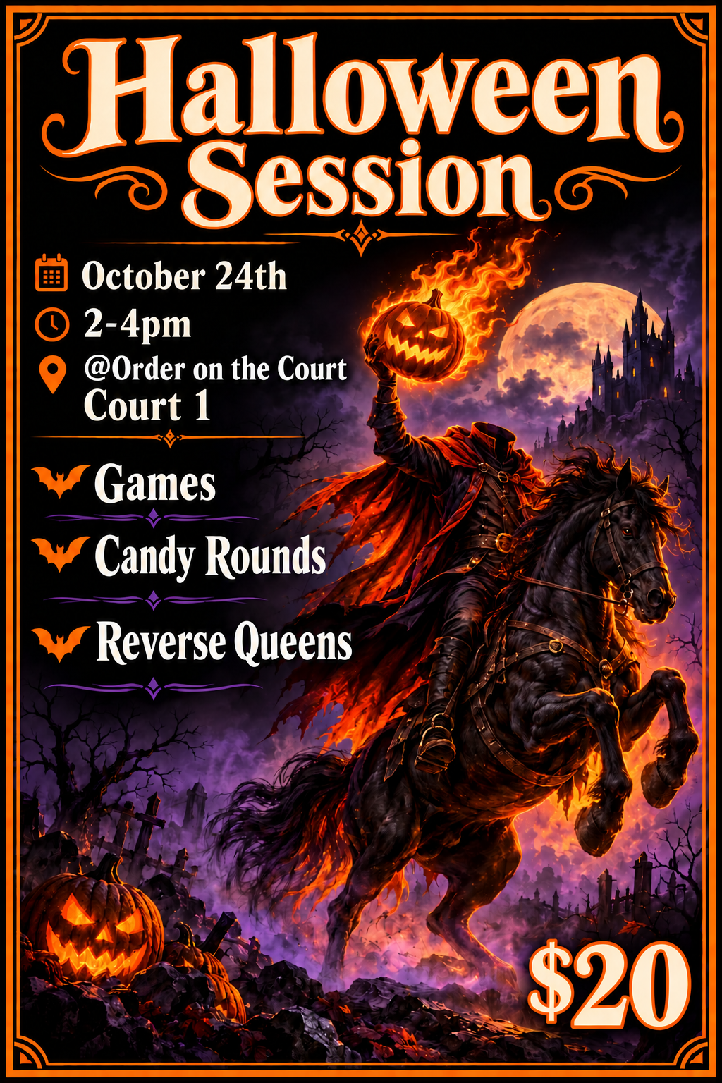 Halloween Session October 24th, 2-4 PM at Order on the Court, CT 1.